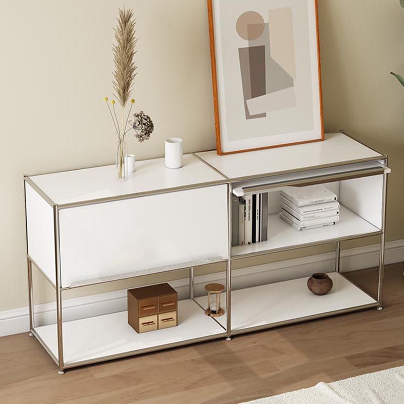 Contemporary Metal Sideboard with Drawers White Dining Buffet for Living Room