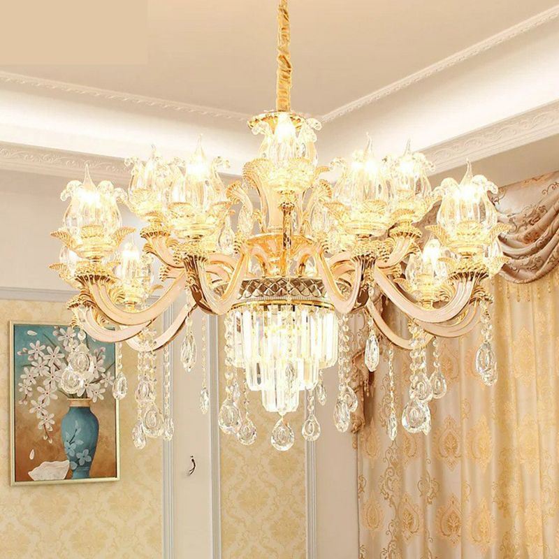 Opulent Crystal Beige Ceiling Light Flower Shaped Traditional Chandelier for Dining Room