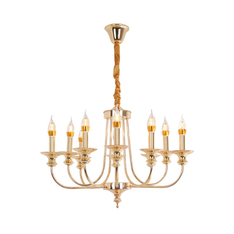 Candle Metal Chandelier Lighting Classic 10 Lights Dining Room Pendant Lighting in Gold