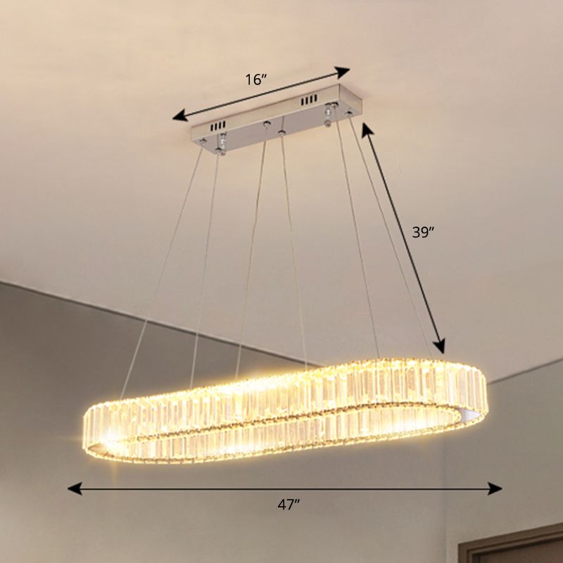 Minimalist Oblong LED Suspension Lamp Optical K9 Crystal Restaurant Hanging Island Light