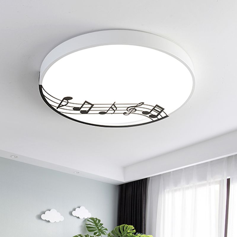 Macaron Disc Thin Ceiling Flush Mount Acrylic Bedroom LED Flushmount Lighting in Black/White with Rhythm Pattern