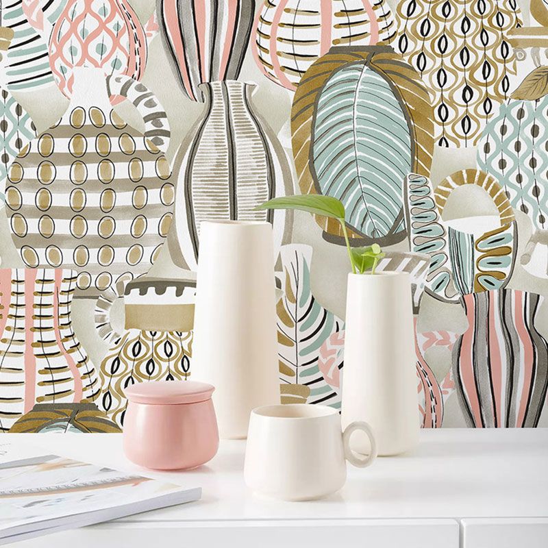 Colorful Vase Wall Decor for Coffee Shop Contemporary Wallpaper Roll, Non-Pasted, 20.5 in x 31 ft