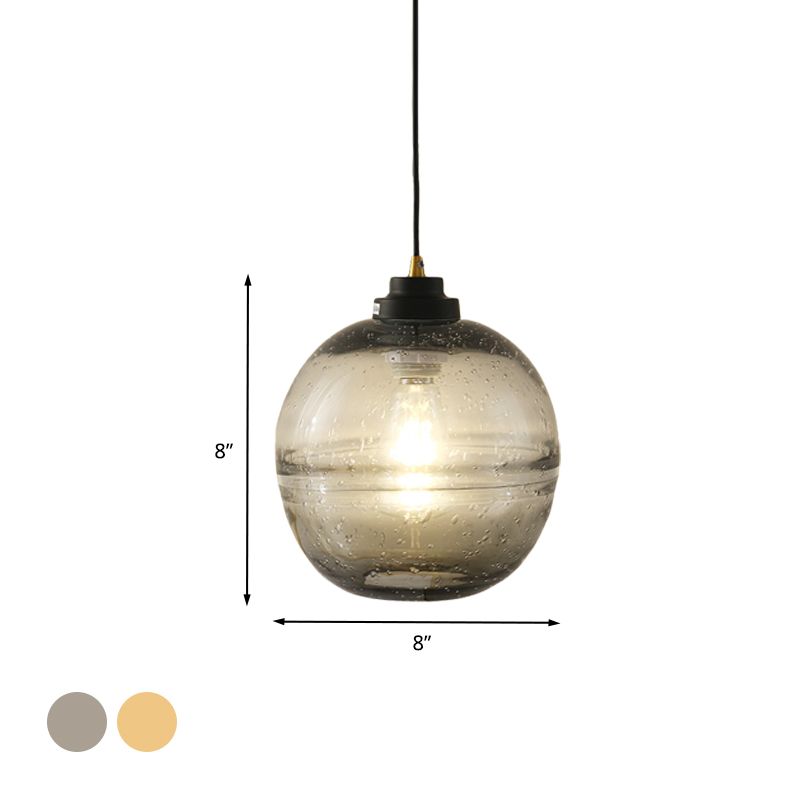Suspension à balle noire Lumière moderne 1 tête fumée gris verre bulle suspension