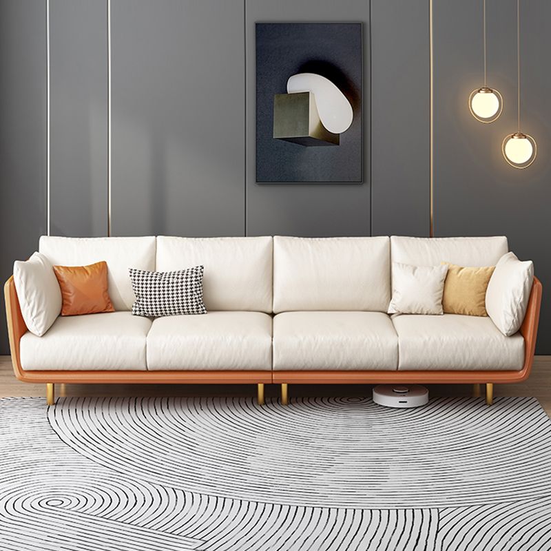 Cream Faux Leather Straight Arm Sofa/Sectionals with Cushions Metal Legs