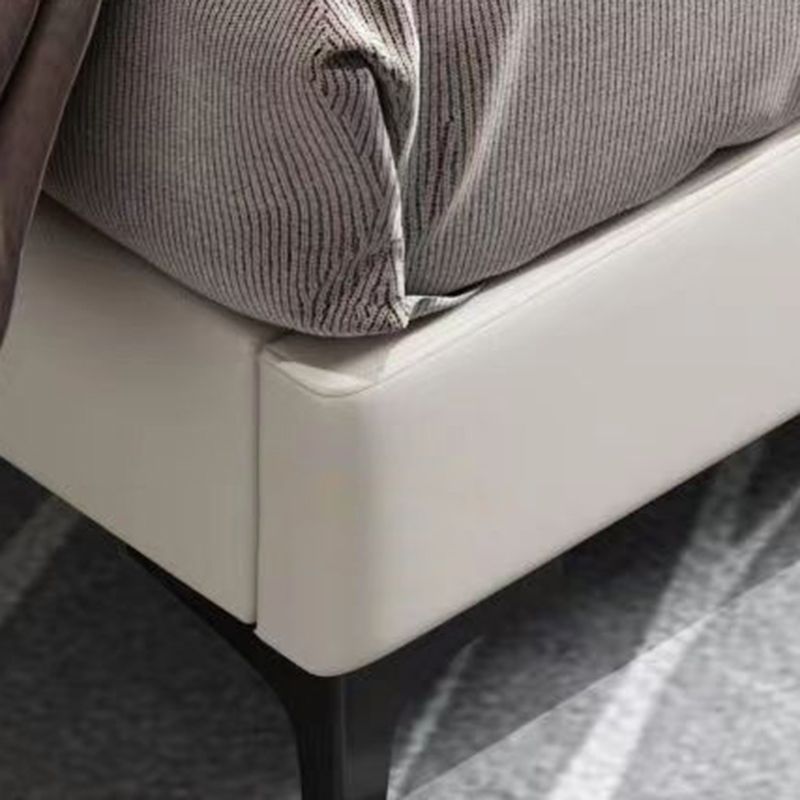 Modern Standard Bed Pine Wood Bed with Upholstered Headboard