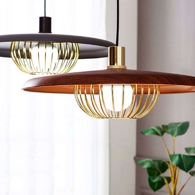 1 lumière en bois simplicité légère suspendue avec une nuance de fer en fer