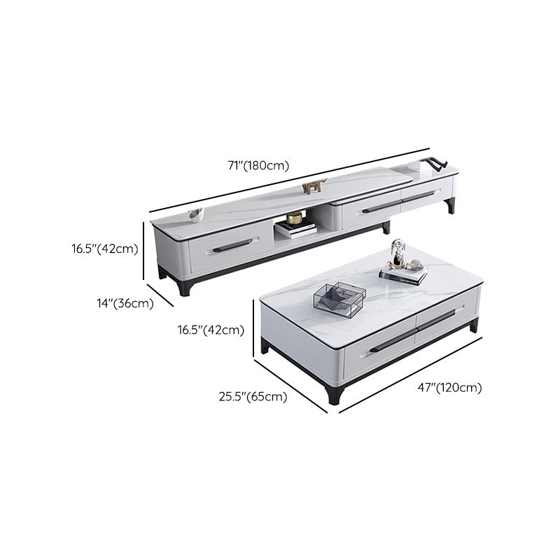 Slate Coffee or End Table with Storage Drawers Rectangle 4 Legs