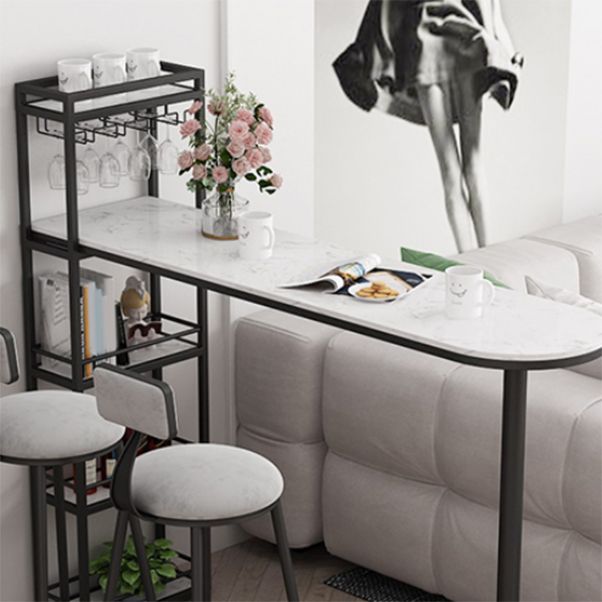 Modern Style Bar Table Set 1/3 Pieces Faux Marble Counter Table with Upholstered Stools