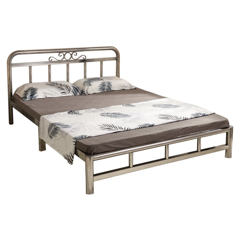 Silver Modern Steel Bed Rectangular Minimalist Bed with Metal Legs