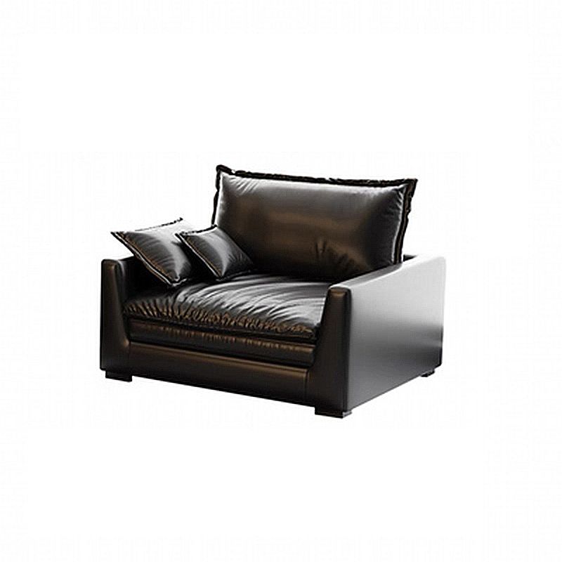 Black Contemporary Faux Leather Tuxedo Arm Sofa with Bolster Pillows for Living Room