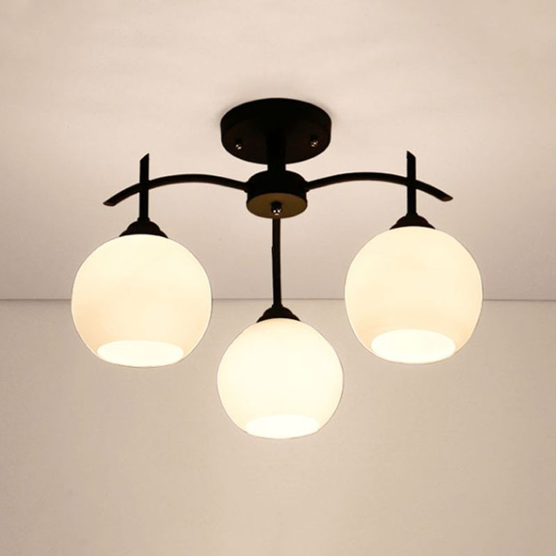 Black Semi Flush Mount Lighting Modern Glass Spherical Ceiling Mount Light Fixture