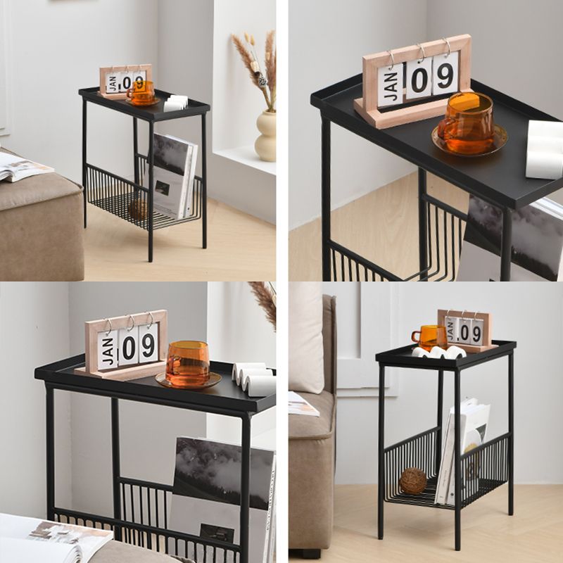 Contemporary Metal End Table Tray Top Accent Side Table with Storage