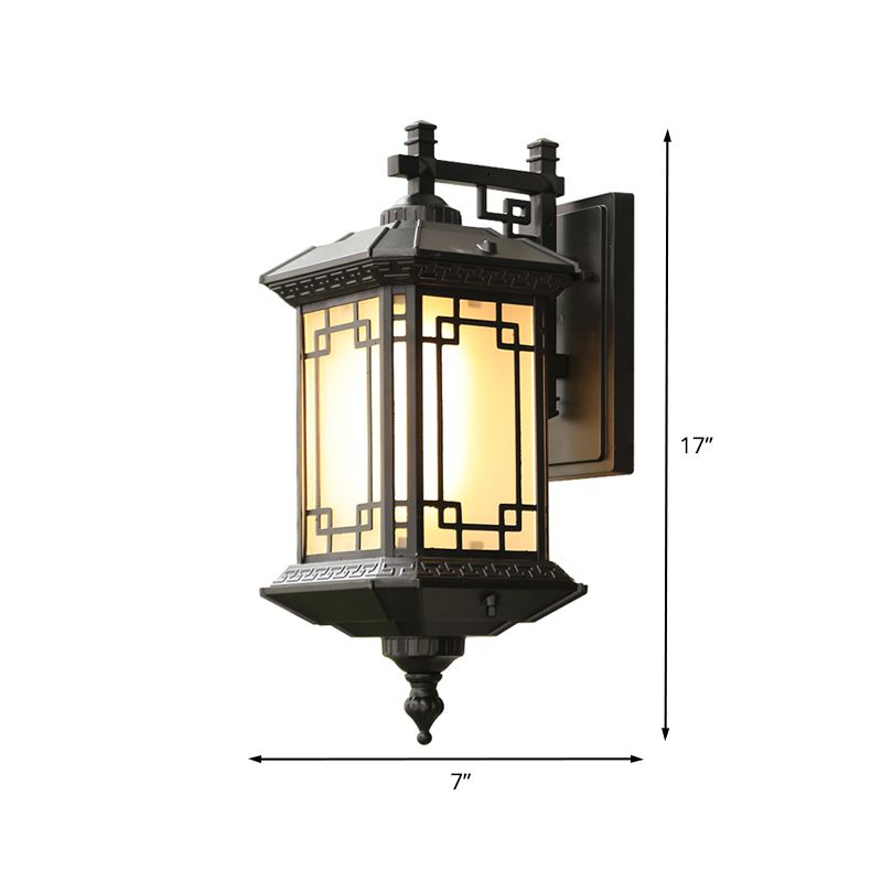 Black 1-Head Wall Sconce Lighting Country Opal Glass Pavilion Wall Mounted Lamp for Passage