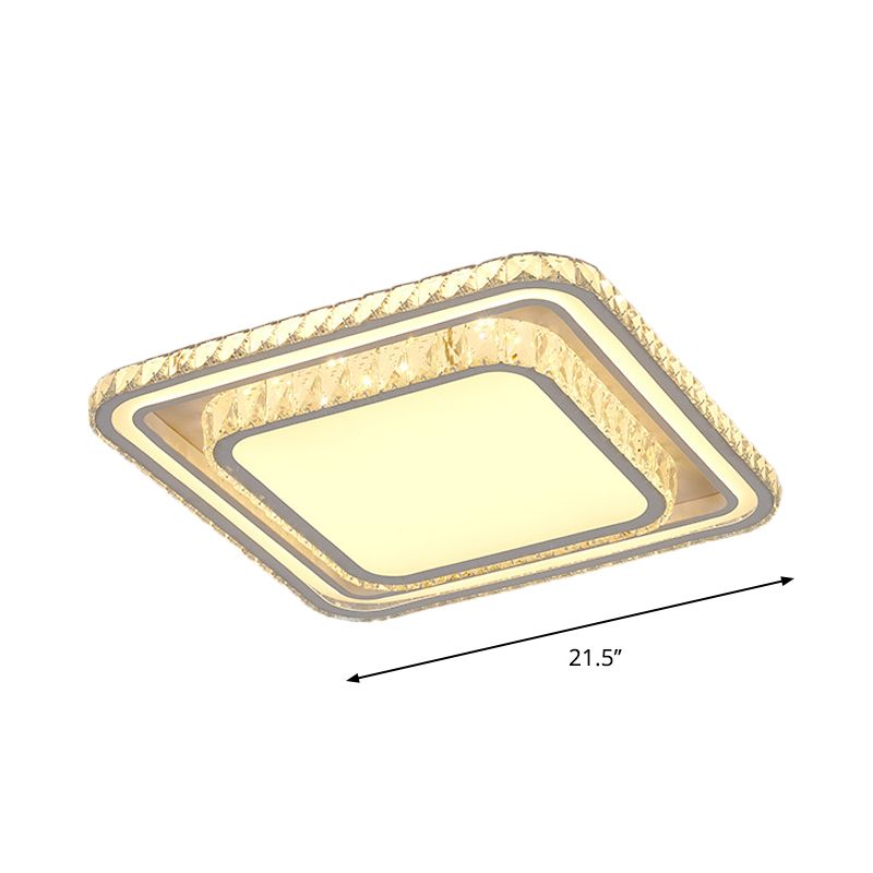 Contemporary Round/Square Flush Mount Lamp LED Crystal Flush Mount Ceiling Fixture in White