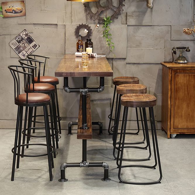 Wood Top Water Pipe Frame Counter Table Industrial 42-inch Height Table for Dinning Room