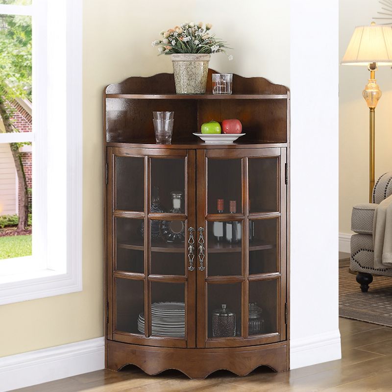Mid-Century Modern Corner Accent Cabinet Rubberwood Cabinet With Doors