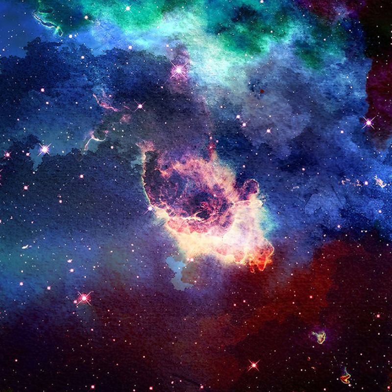 Full Size Photo Galaxy Mural for Theme Restaurant Decoration in Blue and Red, Custom Size Available