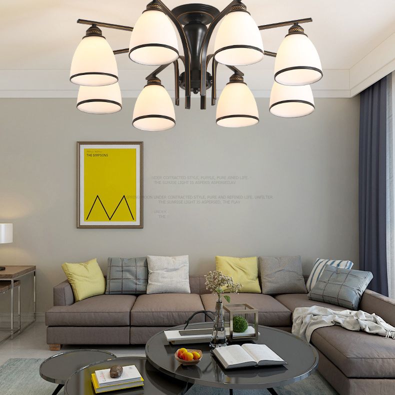 Iron Black Semi Flush Mount in Traditional Retro Style Glass Sputnik Ceiling Light for Living Room