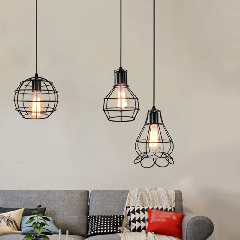 1-Light Cage Shade Pendant Light Vintage Industrial Style Metal Pendant Light for Dinning Room
