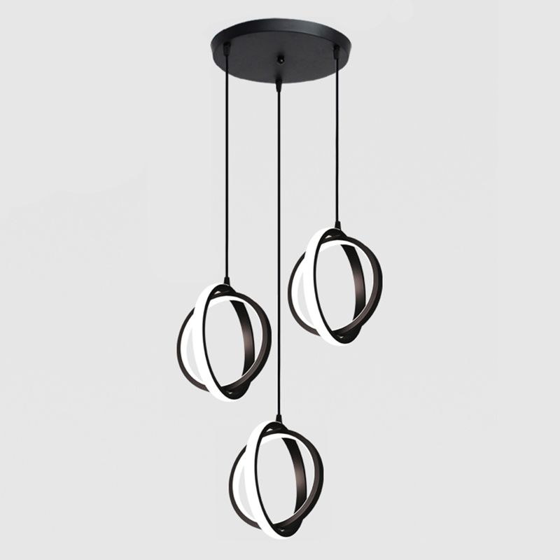 Black Circling Rings Pendant Light Minimalist Aluminum Suspension LED Light Fixture