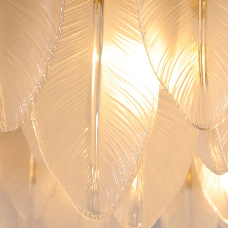 Gold Metal Chandelier Light Fixtures American Style Multi-Head Feather Hanging Pendant Lamps