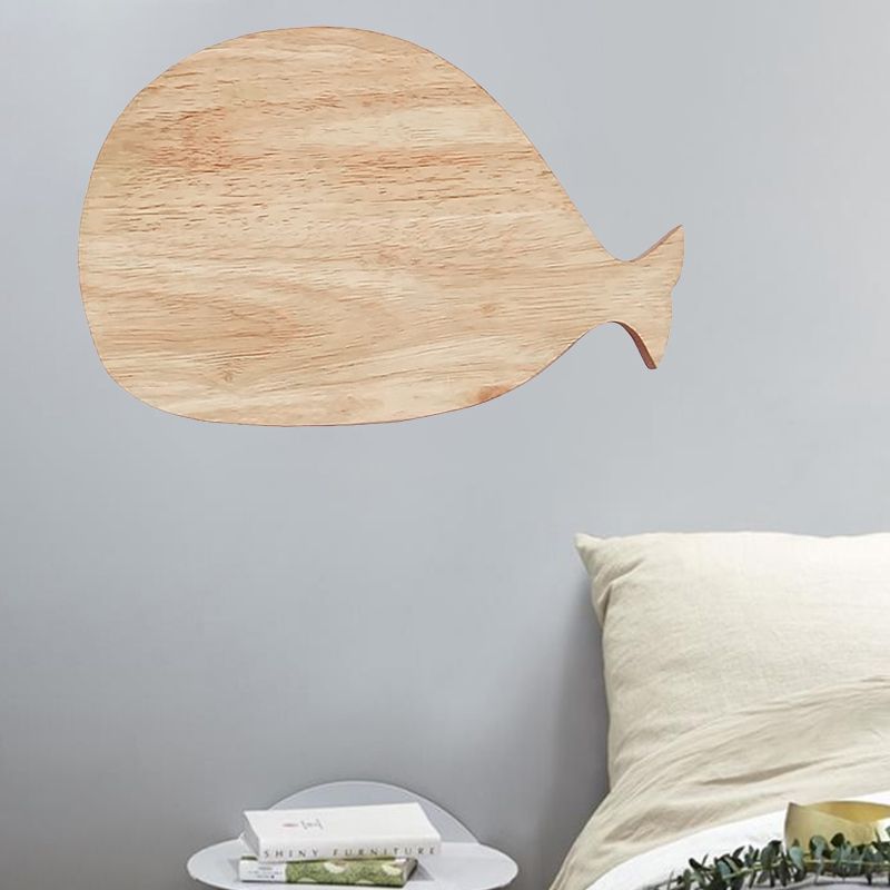 Black/White/Beige Whale Wall Lighting Cartoon Wood LED Flush Wall Sconce with/without Clock in Warm/White Light