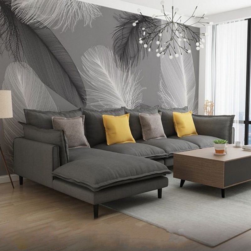 Light Feather Mural Wallpaper for Living Room Decor, Grey and Black, Made to Measure