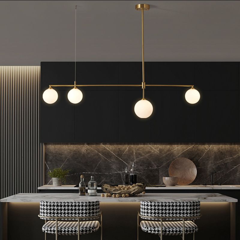 Copper Modern Island Lighting Glass Chandelier Light Fixture for Dining Room