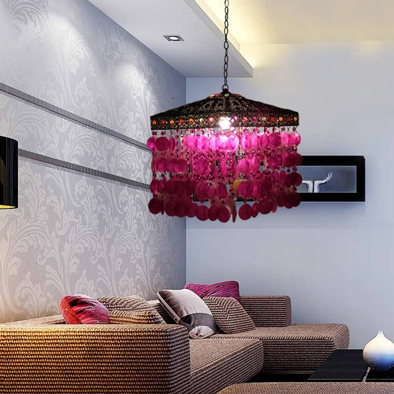 Purple/Bronze 1 Bulb Ceiling Hang Fixture Traditional Metal Cascading Suspension Light for Living Room