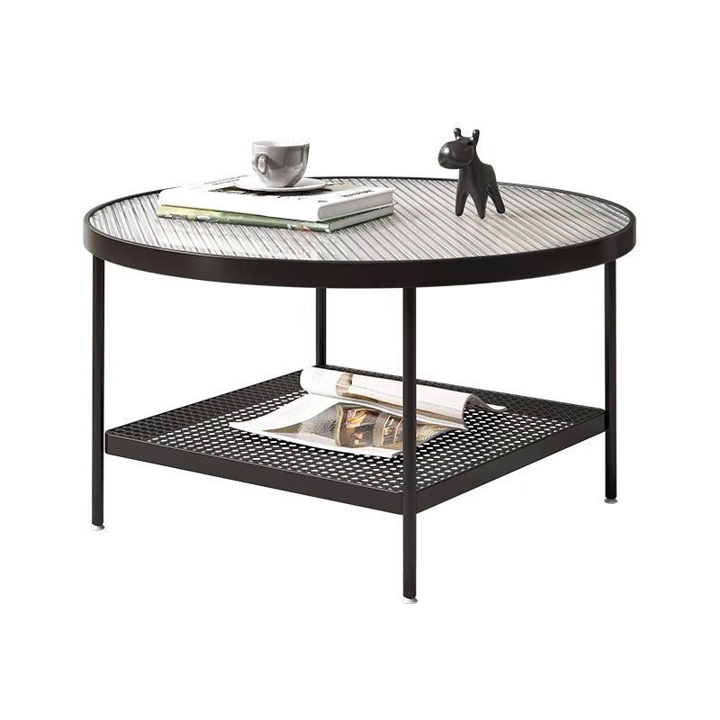 4 Legs Coffee Table Glass Top Coffee Cocktail Table with Shelf
