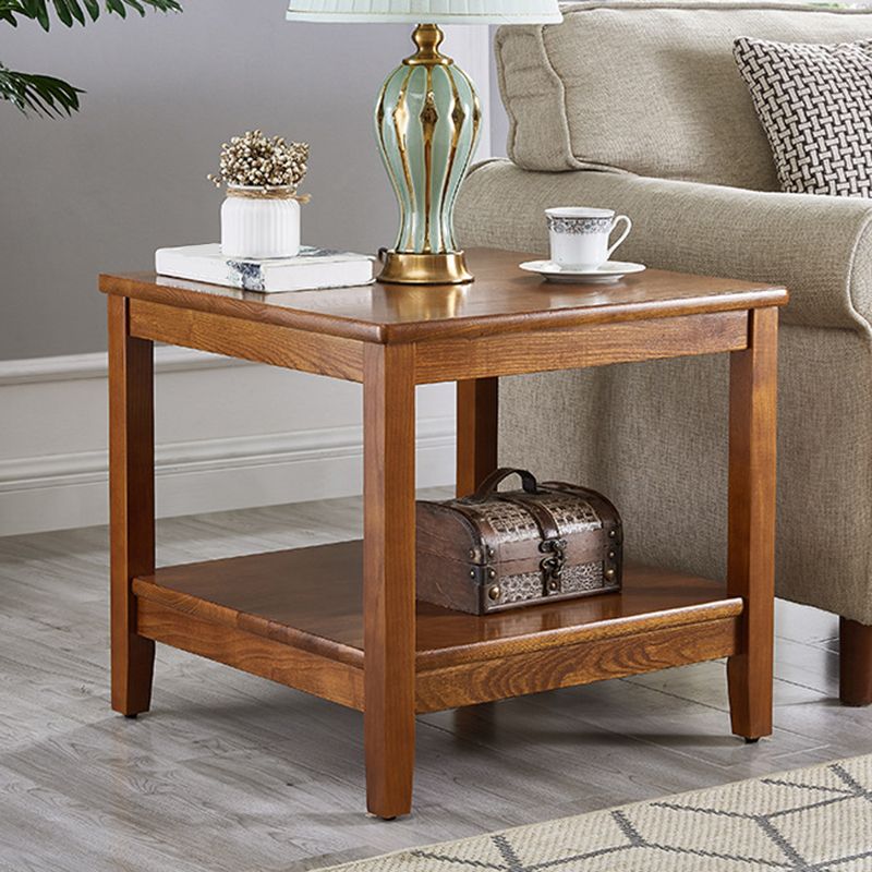 Traditional Wood End Table 4 Legs Sofa Side Table with Shelf for Living Room