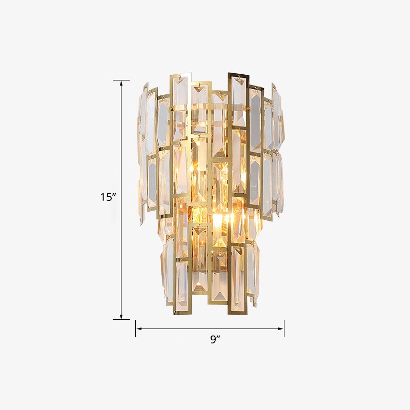 Gouden gebogen SCONCE-verlichtingsarmatuur Postmoderne 2-Bulb Crystal Rectangle Wall Lamp voor de woonkamer