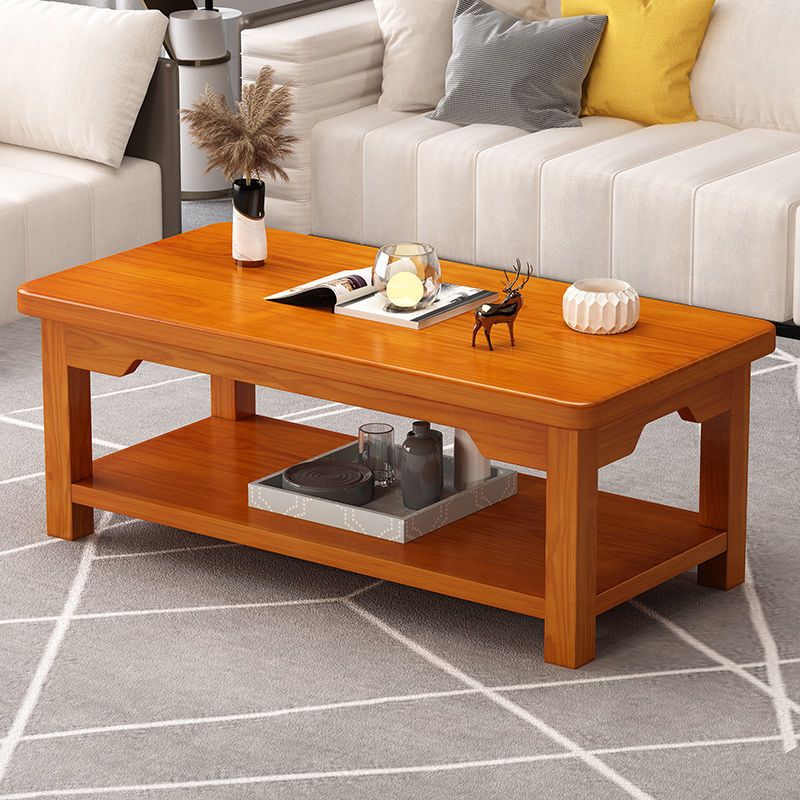 Modern 4 Legs Solid Wood Rectangular with Storage Shelf Single Coffee Table