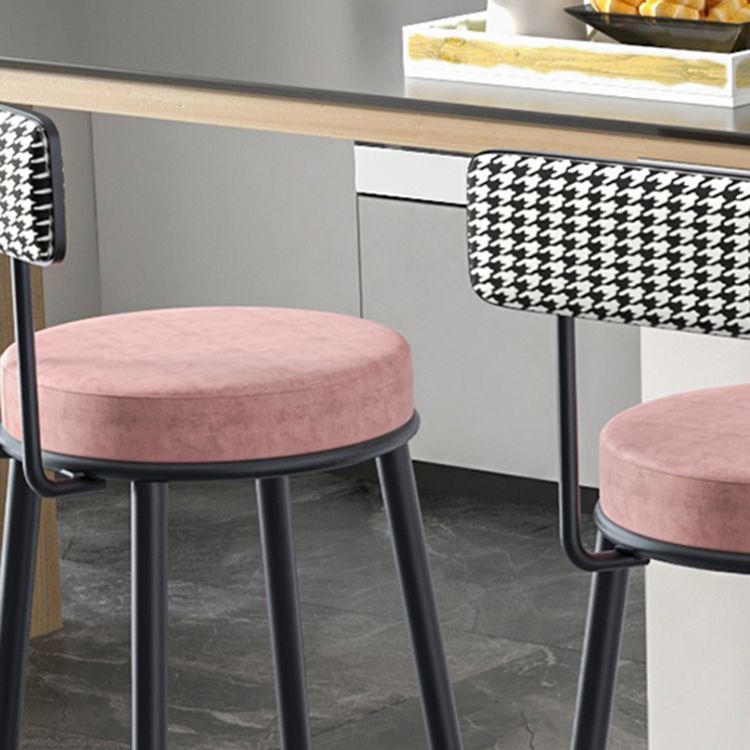 Modern Backrest Armless Counter Stool Iron Kitchen Bar Stool with Velvet Cushion