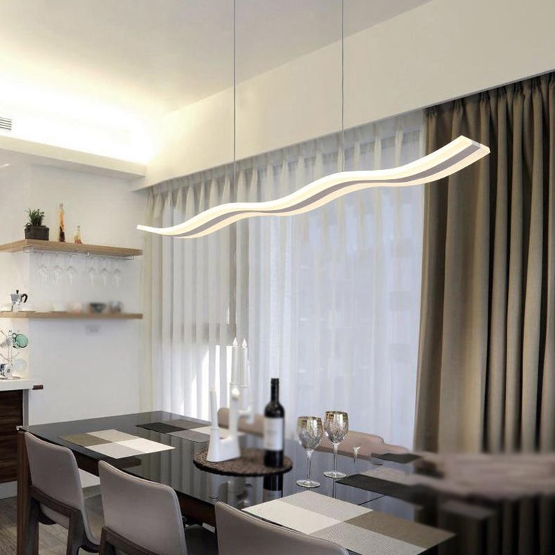 Linear Shape Pendant Light Modern Style Acrylic 1 Lights Island Lamps in White