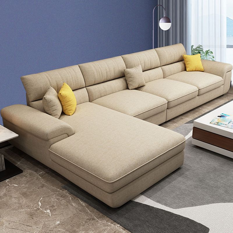 Pillow Top Arm Sofa & Chaise in Khaki Modern Fabric Sectional