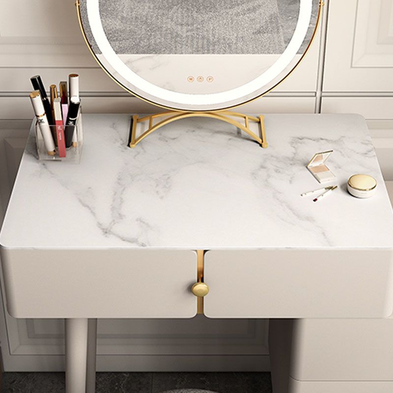 4 Drawers Vanity Set with Stool Glam Stone Top Dressing Table