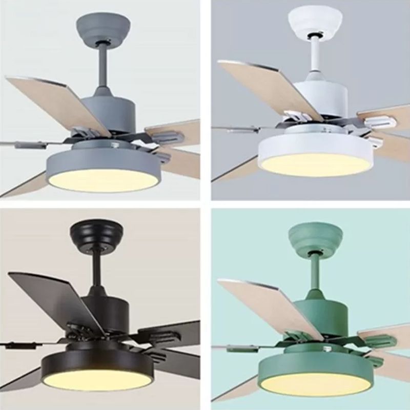 5-BladeDrum Living Room Hanging Fan Light Fixture Traditional Acrylic 52" Wide LED Semi Flush Light