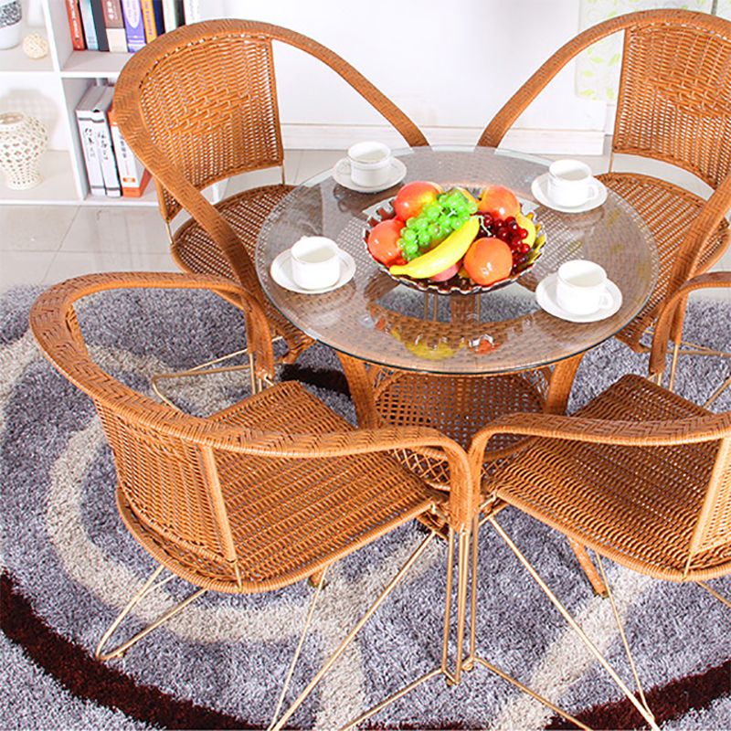 Mid-century Modern Style Wooden Armrest Woven Back Metal Arm Chair