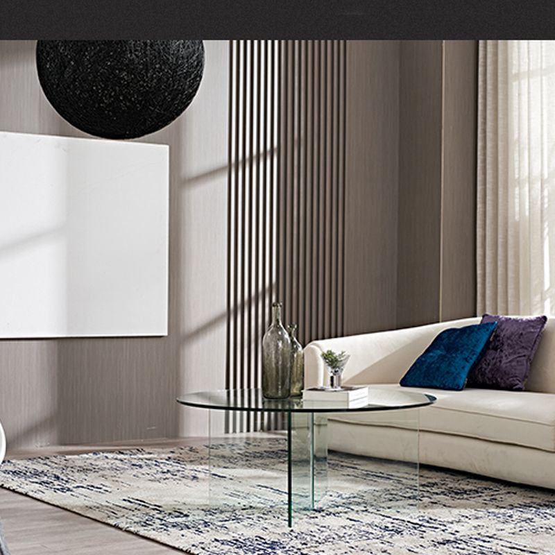 Round Clear Glass Coffee Table Dia 39.37-In 1 Single Cocktail Table