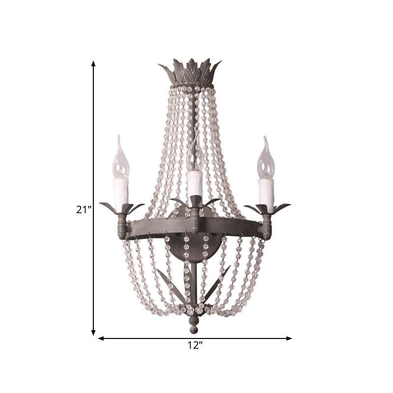 Kralen houten wandbevestiging verlichting traditionele stijl 3 lichten slaapkamer sconce in grijs