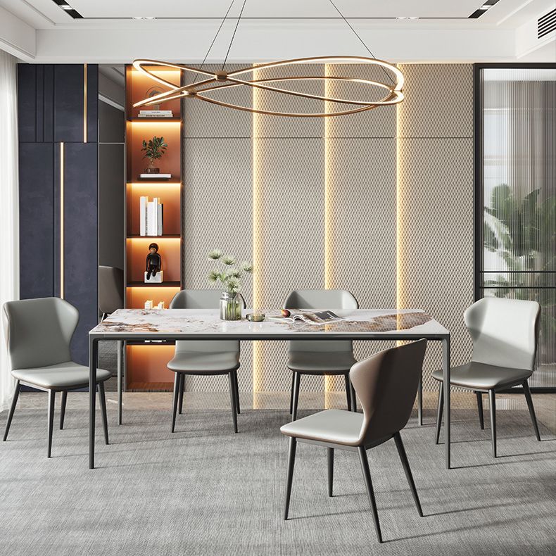 Modern Stone Dining Table Set 1/2/3/5/7 Pieces Dining Set with Solid Back Chairs