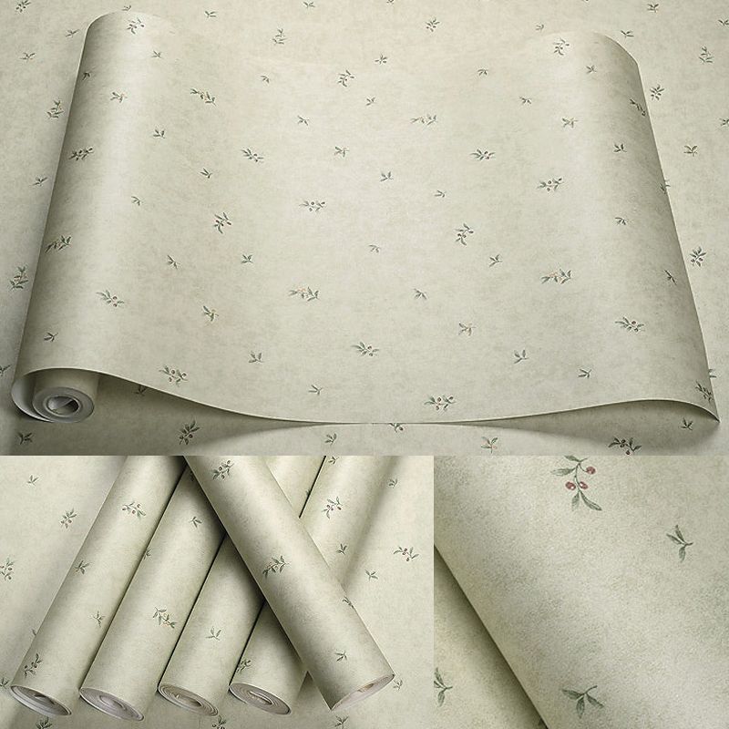 Cottage Cherry and Leaves Wallpaper Green Non-Pasted Wall Decoration for Bedroom
