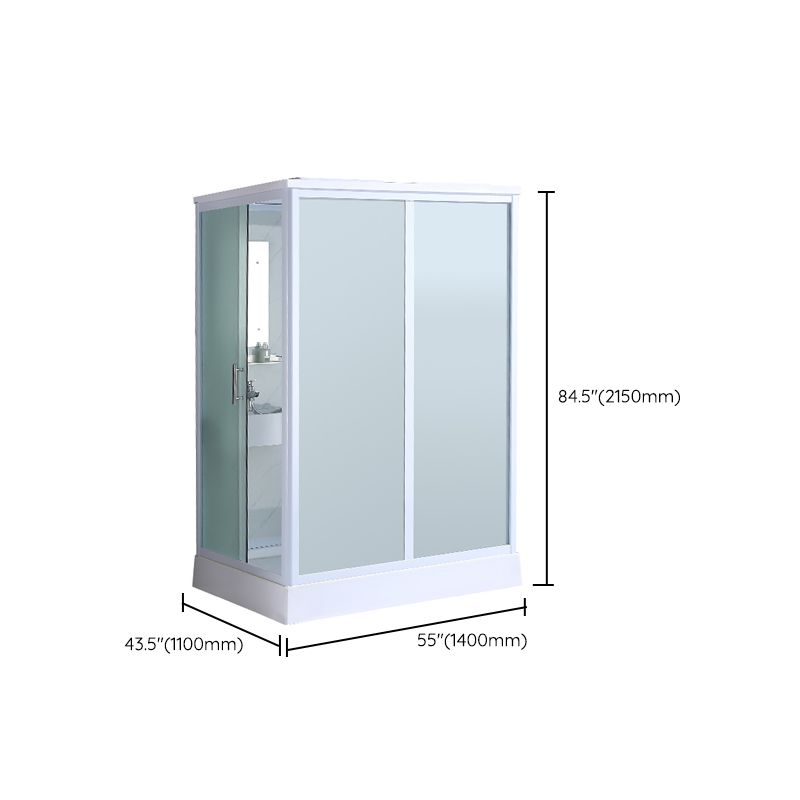 Shower Stall Semi-Frameless Single Sliding Rectangle White Frosted Shower Enclosure