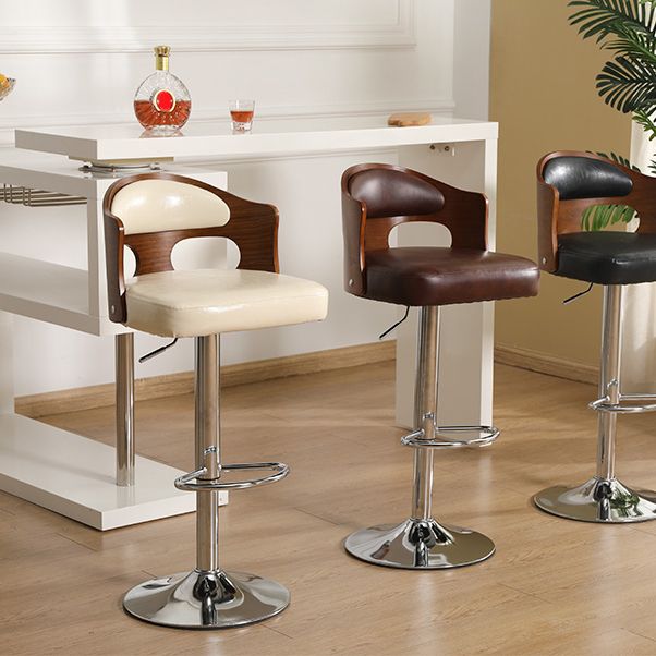 Contemporary Metal Barstool Faux Leather Counter Stool With Chrome Base