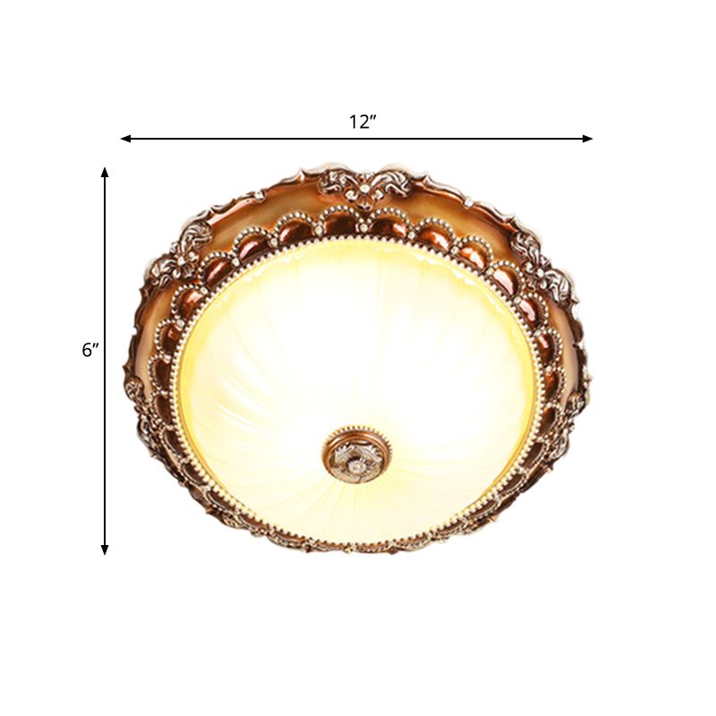 2 Lights Ceiling Lamp Traditional Circle Shape Resin Flush Mount Lighting with Bloom Base in Tan