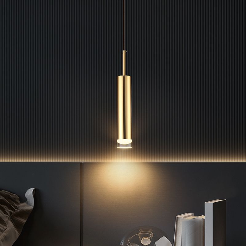 Contemporary Style Cylinder Shape Pendant Light Metal Single Light Hanging Lamp