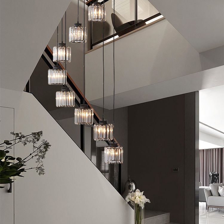Cilindro colgante de lámparas colgantes colgante de techo de cristal simple moderno para escalera