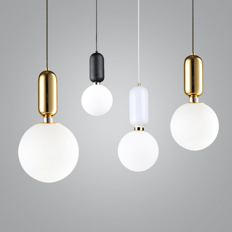Nordic 1-Light Down Lighting Global Hanging Light Fixture with Opaline Glass Shade