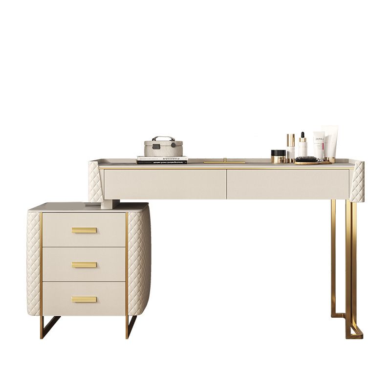 Glam Stone Top Vanity Makeup Table Set Wooden 5-Drawers Dressing Table